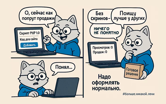 Гайд: как оформить карточку товара, чтобы скрипт продавался сам